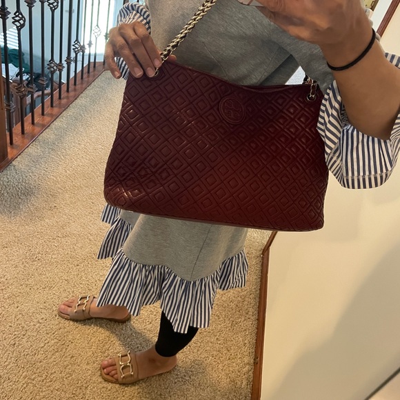 Authentic Maroon Tory Burch Tote - Picture 5 of 9